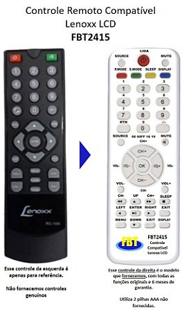 Controle Remoto Compatível Lenoxx LCD TV7114 RC109 FBT2415