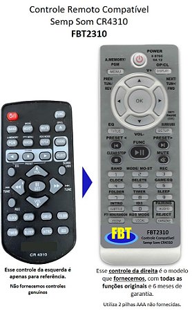 Controle Remoto Compatível Semp CR4310 MS7945 7980 8050 8080 FBT2310