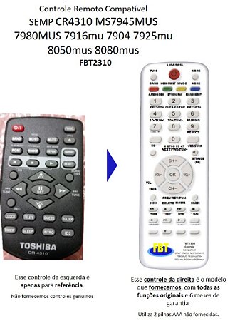 Controle Remoto Compatível Semp CR4310 MS7945 7980 8050 8080 FBT2310
