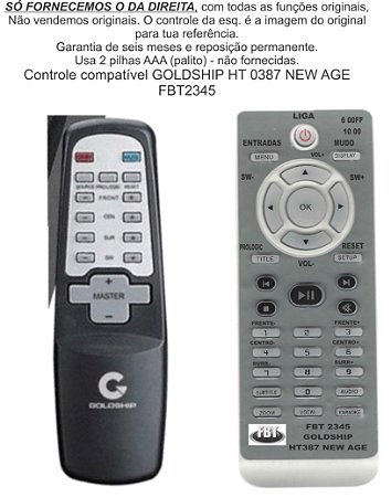 Controle Remoto Compatível GOLDSHIP HT 0387 NEW AGE FBT2345