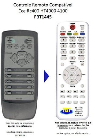 Controle Remoto Compatível CCE HARMAN HT400 RC400 401 FBT1445