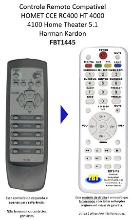 Controle Remoto Compatível CCE HARMAN HT400 RC400 401 FBT1445