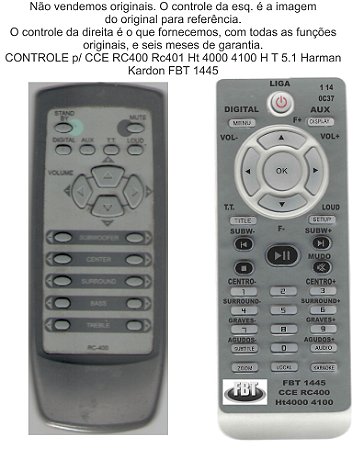 Controle Remoto Compatível CCE HARMAN HT400 RC400 401 FBT1445