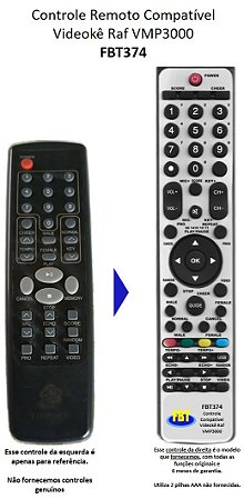 Controle Remoto Compatível RAF Videokê Vmp 3000 FBT374