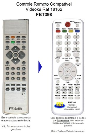 Controle Remoto Compatível RAF Videokê Vmp I-Videokê MINI 8162 I-2000 FUN  POP200 FBT398