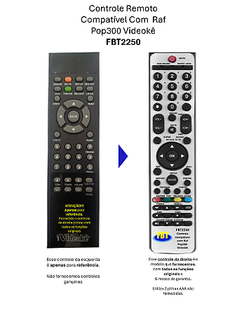 Controle Remoto Compatível RAF Videokê POP 300 FBT2250