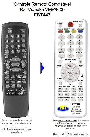 Controle Remoto Compatível RAF Videokê  Vmp 9000 FBT447