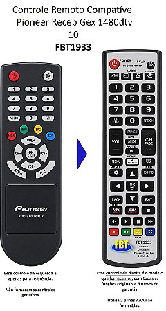 Controle Remoto Compatível Pioneer Recep Gex 1480dtv 10 FBT1933