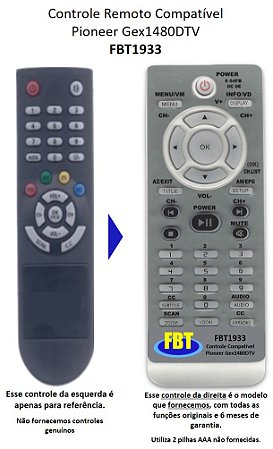 Controle Remoto Compatível Pioneer Recep Gex 1480dtv 10 FBT1933