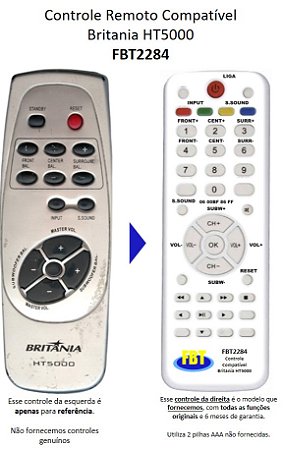 Controle Remoto Compatível Philco Britania Ht5000a FBT2284