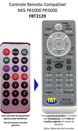 Controle Remoto Compatível P/ Nks Pk 1000 1500 Excellence 300 Pk5000 FBT2129