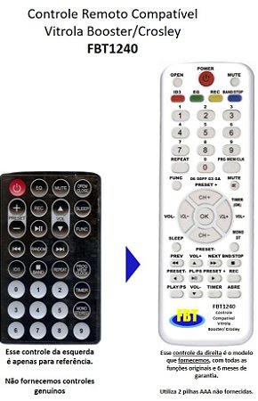 Controle Remoto Compatível Crosley Vitrola FBT1240