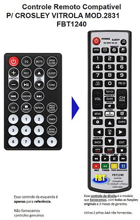 Controle Remoto Compatível Crosley Vitrola FBT1240