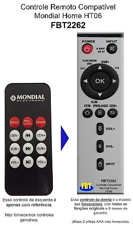 Controle Remoto Compatível Mondial Home Star 1 Usb Ht 06 FBT2262