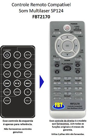 Controle Remoto Compatível com caixa amp Multilaser Sp 124 FBT2170