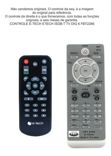 Controle Remoto Compatível TV Digital Automotiva E-TECH ISDBT FBT2286
