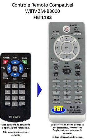 Controle Remoto Compatível Zinwell WiiTV Zm-b3000 ISDB-T Dig TV Auto FBT1183