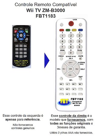 Controle Remoto Compatível Zinwell WiiTV Zm-b3000 ISDB-T Dig TV Auto FBT1183
