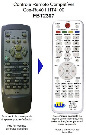 Controle Remoto Compatível Cce Home Ht4000 Rc 401 FBT2307