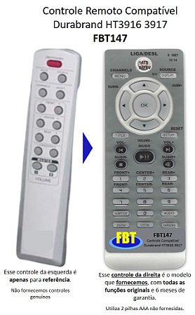 Controle Remoto Compatível Durabrand Home Theater 3917 3916 391 FBT147
