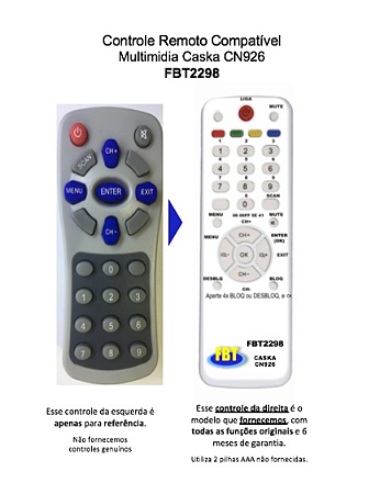 Controle Remoto Compatível Interface Multimidia Caska CN926 FBT2298