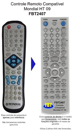 Controle Remoto Compatível - Mondial Ht09 Ht 09 FBT2407