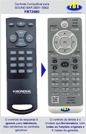 Controle Remoto Compatível Mondial - Soundbar Sb01 Sb02 - FBT2480