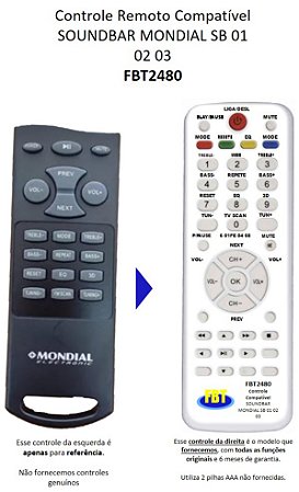 Controle Remoto Compatível Mondial - Soundbar Sb01 Sb02 - FBT2480