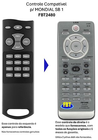 Controle Remoto Compatível Mondial - Soundbar Sb01 Sb02 - FBT2480