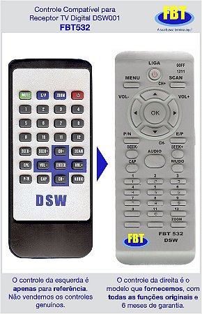 Controle Compatível Receptor TV Digital DSW DSW001 FBT532