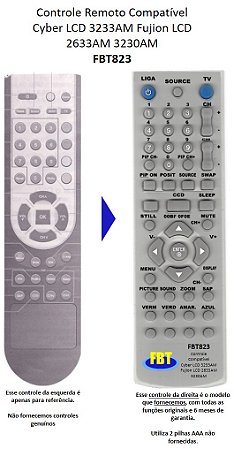 Controle Remoto Compatível - Tv Lcd Cyber Lcd2633am Lcd3233am FBT823