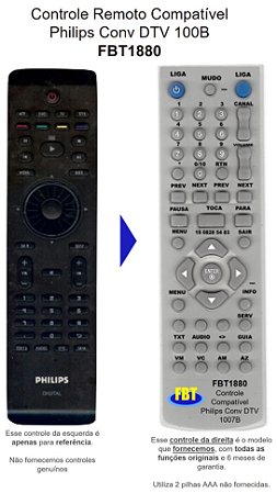 Controle Compatível Conversor Philips DTR1007B FBT1880