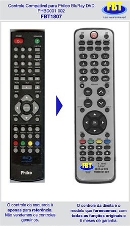 Controle Compatível para BluRay Philco PHBD001 002 FBT1807