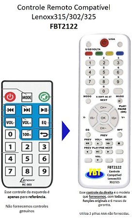 Controle Compatível para Caixa Amplificada Lenoxx CA315 FBT2122