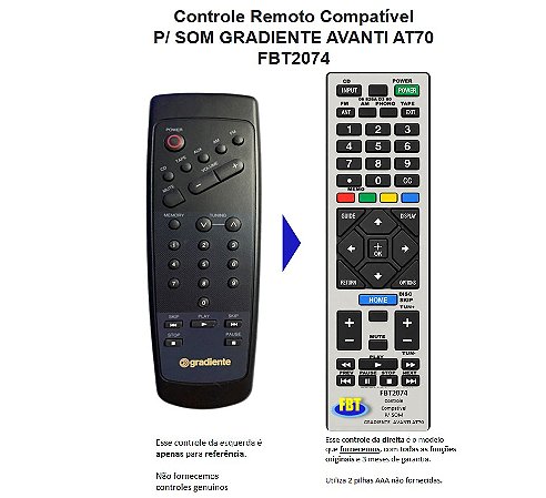 Controle Compatível para aparelho de som Gradiente AT70 AT80 FBT2074