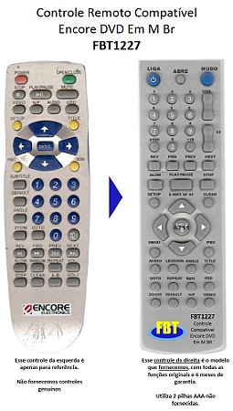 Controle Compatível para DVD Encore Electronics 11 FBT1227