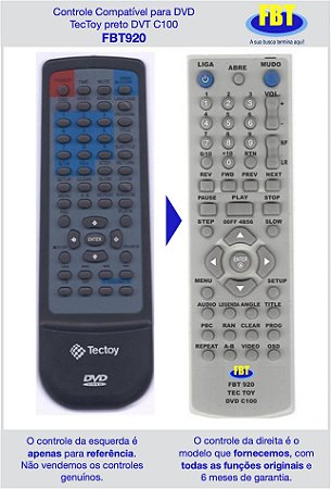 Controle Compatível para DVD TecToy preto DVT C100 FBT920