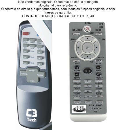 Controle Remoto Para Som C3 Tech B511me Fbt 1543