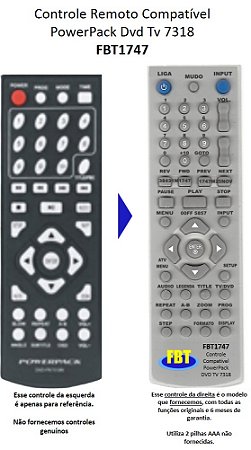 Controle Compatível para DVD TV Powerpack 7318 ISDVD1063 FBT1747