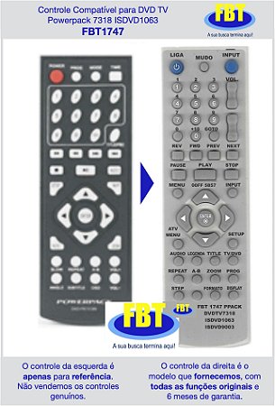 Controle Compatível para DVD TV Powerpack 7318 ISDVD1063 FBT1747