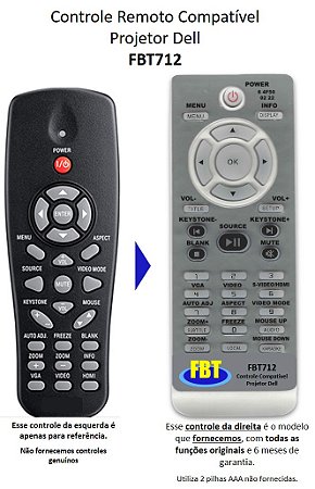 Controle Remoto Compatível - Dell Projetor DATASHOW 1610hd-1210s-3500-1510x - FBT712