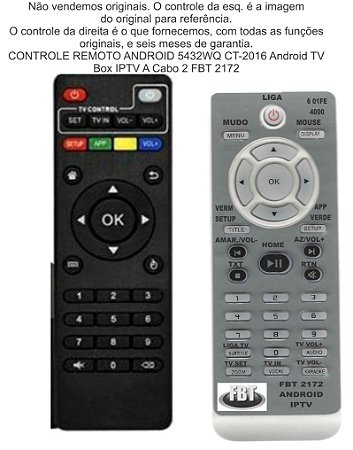 Controle Compatível para Android TV Box 5432WQ CT-2016 IPTV 4K TVBOXS805 PRO4K FBT2172