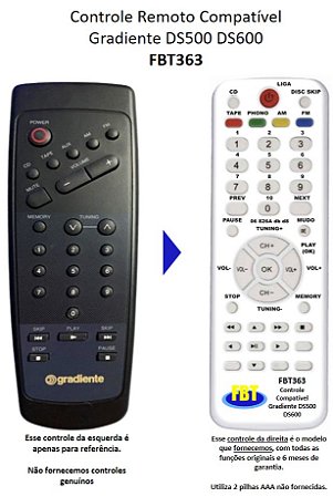 Controle Compatível para Som Gradiente DS500 DS600 FBT363