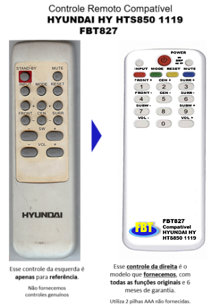 Controle Compatível para HT Hyundai HY-HTSP850 FBT827
