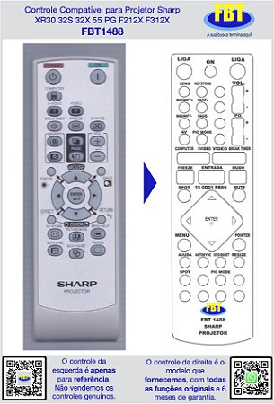 Controle Compatível para Projetor Sharp XR30 32S 32X 55 PG F212X F312X FBT1488