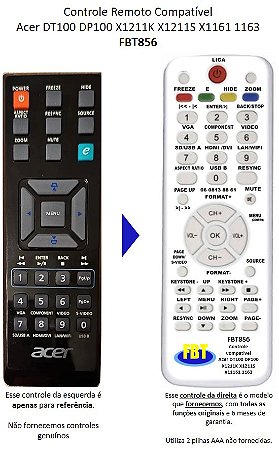 Controle Compatível para Projetor Acer DT100 DP100 X1161 X1163 X1211 FBT856