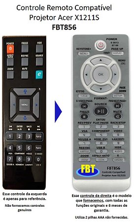 Controle Compatível para Projetor Acer DT100 DP100 X1161 X1163 X1211 FBT856