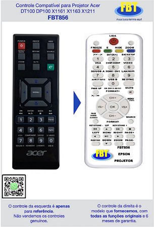 Controle Compatível para Projetor Acer DT100 DP100 X1161 X1163 X1211 FBT856