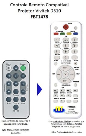 Controle Compatível para Projetor Vivitek D5xx & D8xx FBT1478