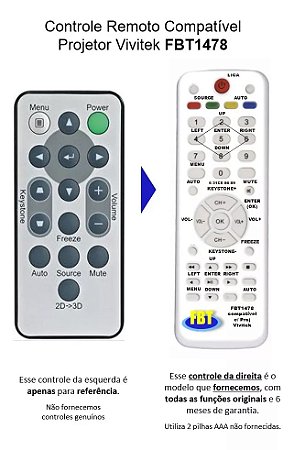 Controle Compatível para Projetor Vivitek D5xx & D8xx FBT1478